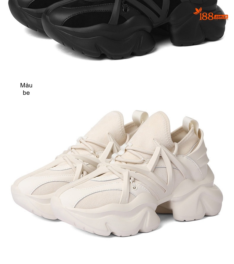 Giày Sneaker Nữ Đế Dày Phong Cách Ins Chiều Cao Đế Khoảng 5cm Màu Đen, Trắng Kem chi tiết 12