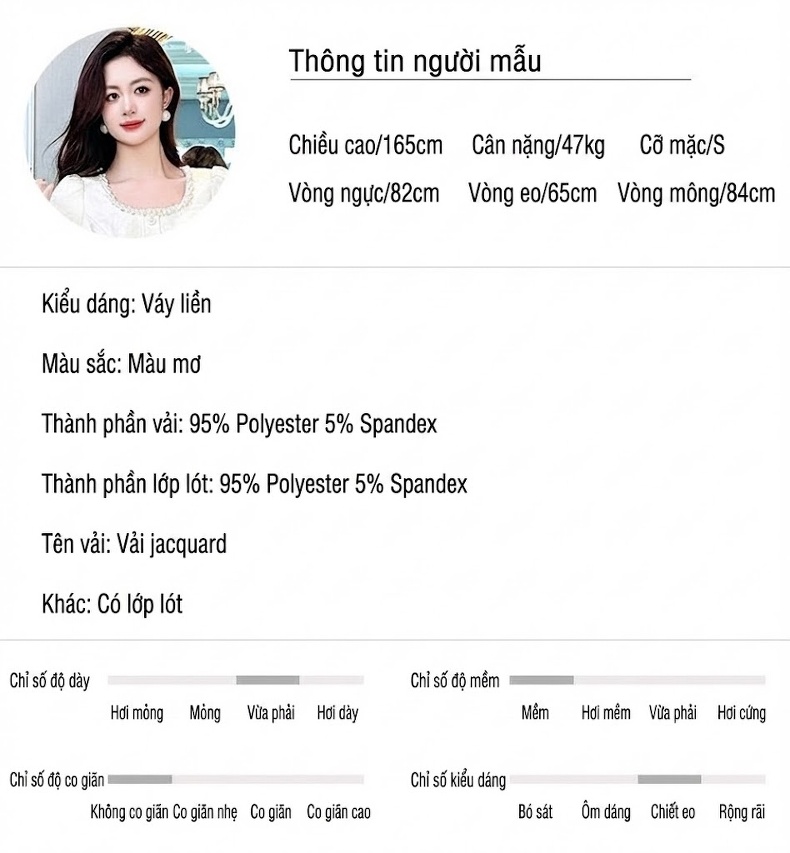 Đầm Dài Tay Nữ A-Line Đính Cườm Cổ chữ Vuông Thắt Eo Phong Cách Tiểu Thư Màu Kem chi tiết 2
