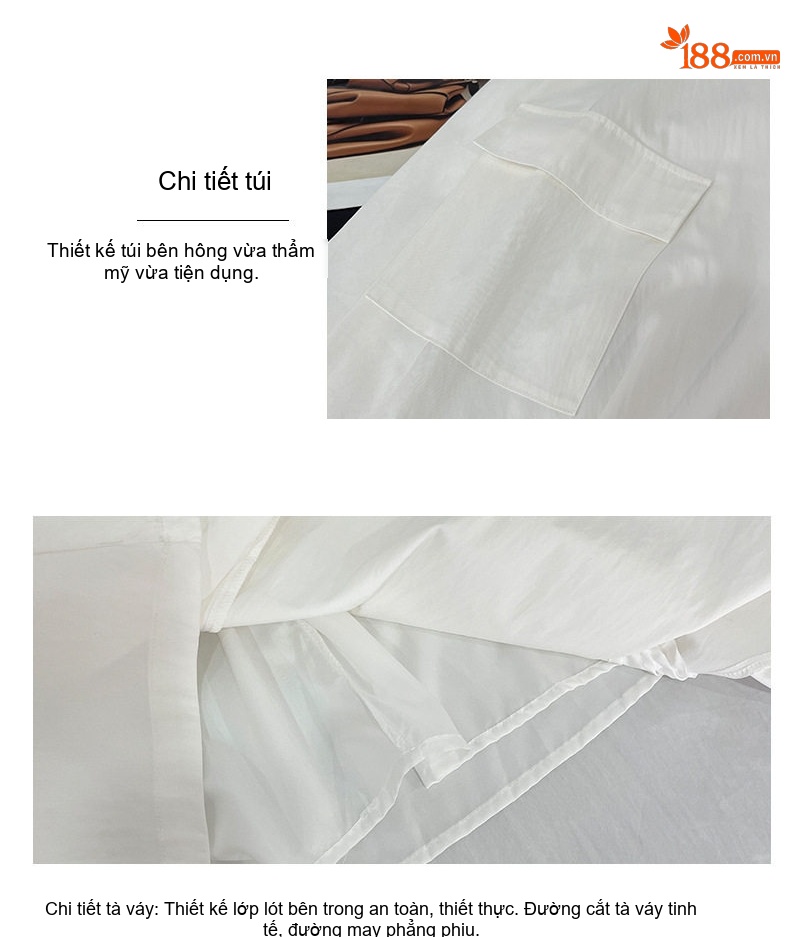 Chân Váy Công Sở Nữ Lưng Cao dáng chữ A Thiết Kế Túi Hộp Màu Be, Trắng, Xám chi tiết 5