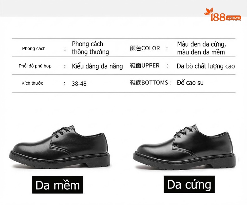 Giày Tây Buộc Dây Nam Da Bóng Chiều Cao Đế Khoảng 3cm Màu Đen chi tiết 4