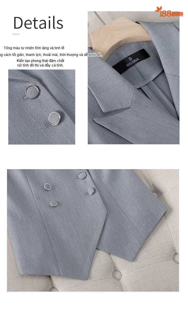 Bộ Vest Công Sở Nữ Tay Ngắn Quần Dài Màu Đen, Xám chi tiết 7