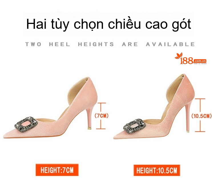 Giày Cao Gót Nữ Nỉ Mũi Nhọn Khoét Hông Chiều Cao Đế Khoảng 6cm Đính Đá Màu Hồng, Đen, Đỏ, Xanh Lá... chi tiết 1