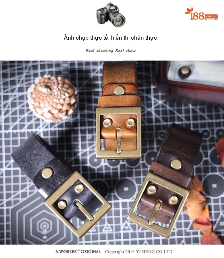 Thắt Lưng Nam Da Bò Dày Dặn Mặt Khóa Đồng Nguyên Chất Phong Cách Retro Màu Đen, Nâu, Vàng chi tiết 11