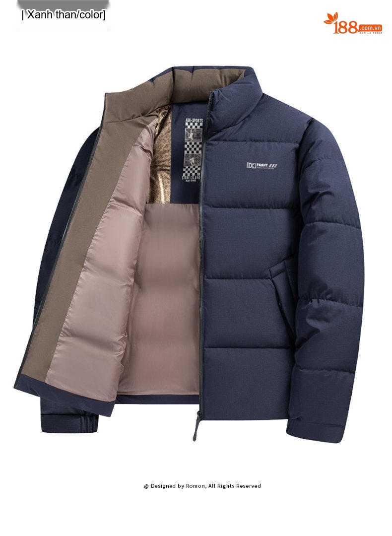 Áo Khoác Phao Nam Cotton Dáng Ngắn Cổ Đứng Kiểu Dáng Áo Phao Màu Trắng, Đen, Xanh Navy chi tiết 19