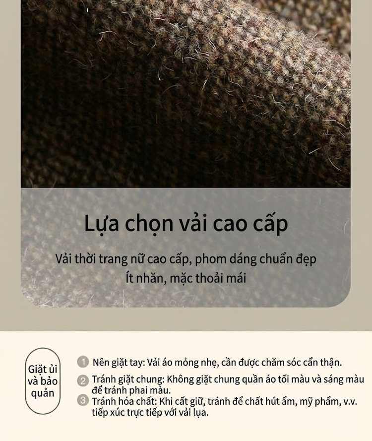 Áo Khoác Lửng Nữ Phong Cách Tiểu Thư Chất Liệu Mao Nỉ Tay Lật Cổ Tròn Màu Xám, Nâu chi tiết 12
