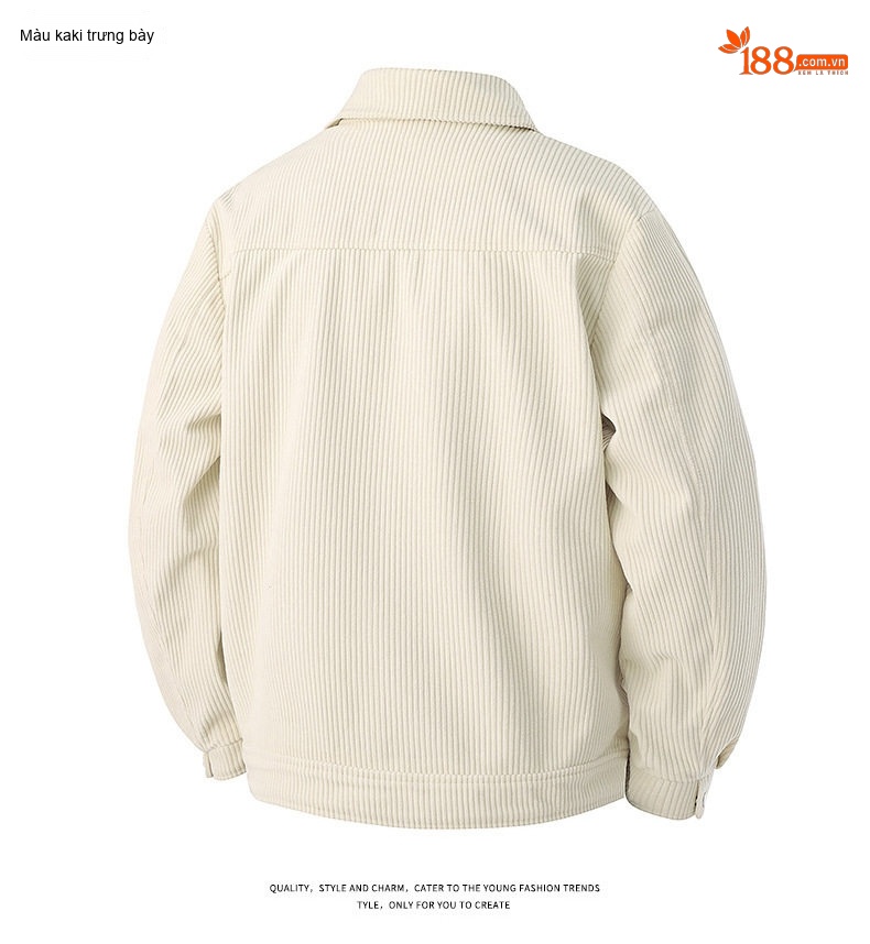 Áo Khoác Nam Cổ Bẻ Vải CORDUROY Dáng Bomber Màu Đen, Kem, Xanh Olive chi tiết 14