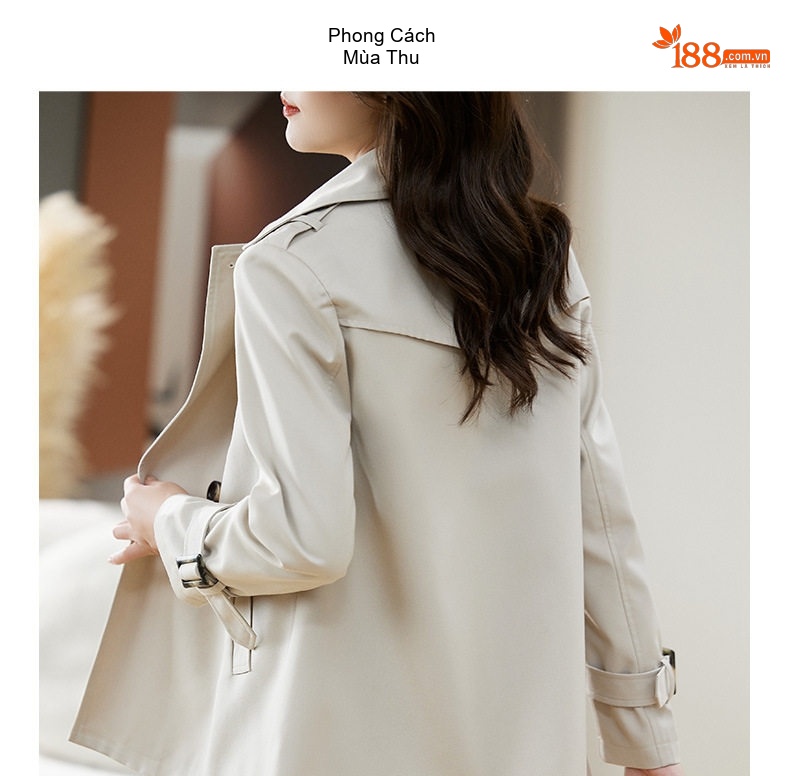 Áo Khoác Ngắn Nữ Dáng Suông Cổ chữ Vest Phong Cách Hàn Quốc Màu Be, Trắng chi tiết 13