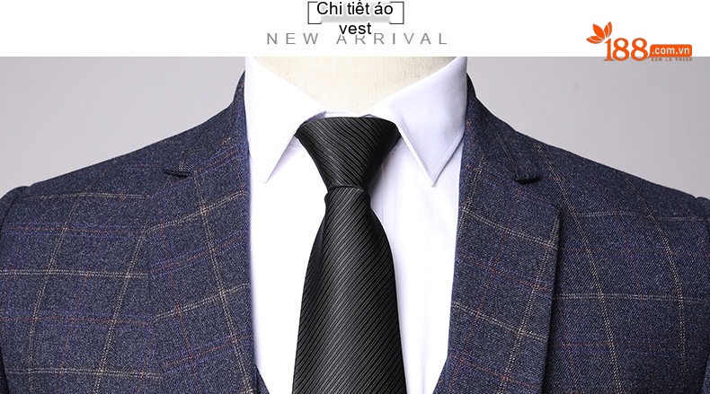 Bộ Vest Nam Kẻ Caro 3 Món Phong Cách Doanh Nhân Trẻ Trung Màu Xám, Xanh Dương chi tiết 15