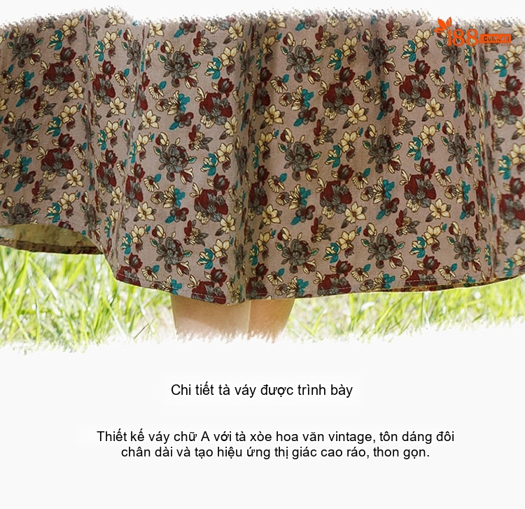 Váy Dài Tay Lỡ Nữ Cổ Trụ Họa Tiết Hoa Vintage Thoáng Mát chi tiết 7