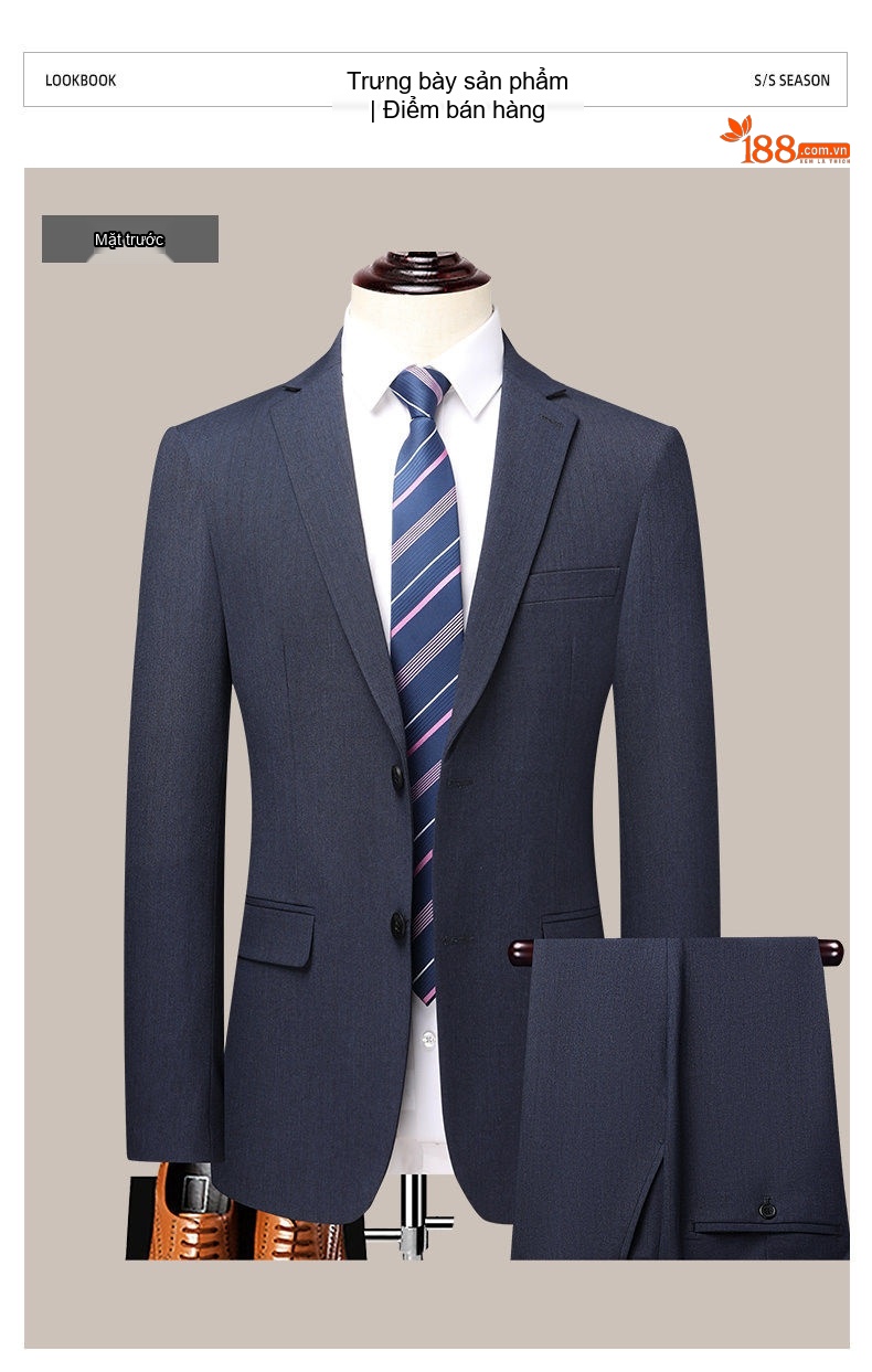 Bộ Vest Nam Wool Lịch Lãm Công Sở Mùa Thu Đông Màu Xanh Navy chi tiết 10