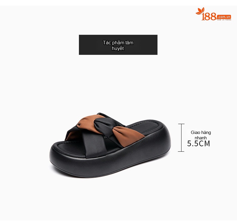 Dép Quai Ngang Nữ Đế Bằng Phối Màu Chiều Cao Đế Khoảng 4cm Màu Kem, Đen, Nâu chi tiết 4