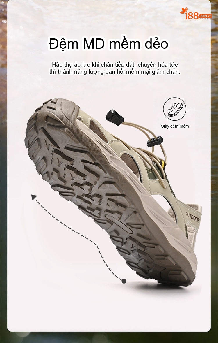 Sandal Nam Bít Mũi Dây Rút Thể Thao Leo Núi Chống Trượt Thoáng Khí Đế Cao 3cm chi tiết 9