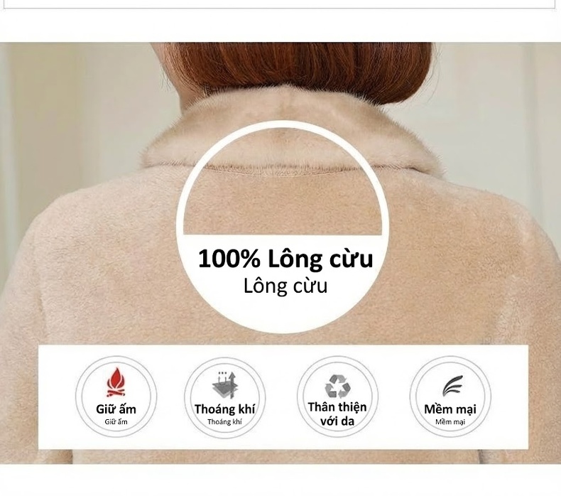 Áo Khoác Dạ Nữ Dáng Dài Lông Cừu In Hoa Cỡ Lớn Màu Be chi tiết 7