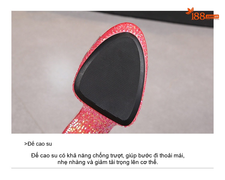 Giày Sandal Cao Gót Nữ Quai Trong Đính Đá Gót Cao 13cm Màu Đỏ, Đen, Bạc, Xanh Lá... chi tiết 7