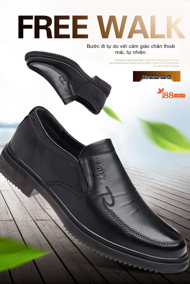 Giày Lười/Giày Tây Nam Da Bò Chiều Cao Đế Khoảng 3cm Màu Đen chi tiết 2