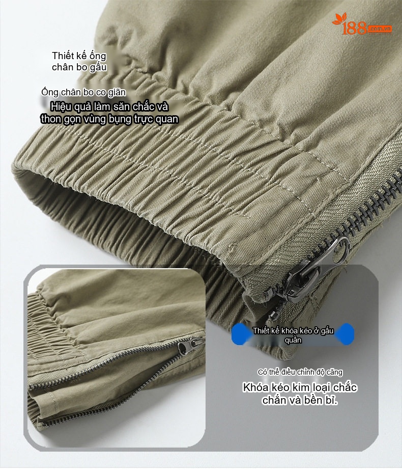 Quần Dài Jogger Nam Cotton Ống Bo Chun Thu Đông Phong Cách Mỹ Lưng Thun Dây Rút Màu Be, Đen, Xám, Xanh... chi tiết 6