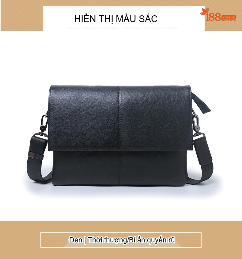 Túi Đeo Vai Nam Da Bò Phong Bì Thời Trang Công Sở Ipad Mỏng Nhẹ Màu Đen chi tiết 10
