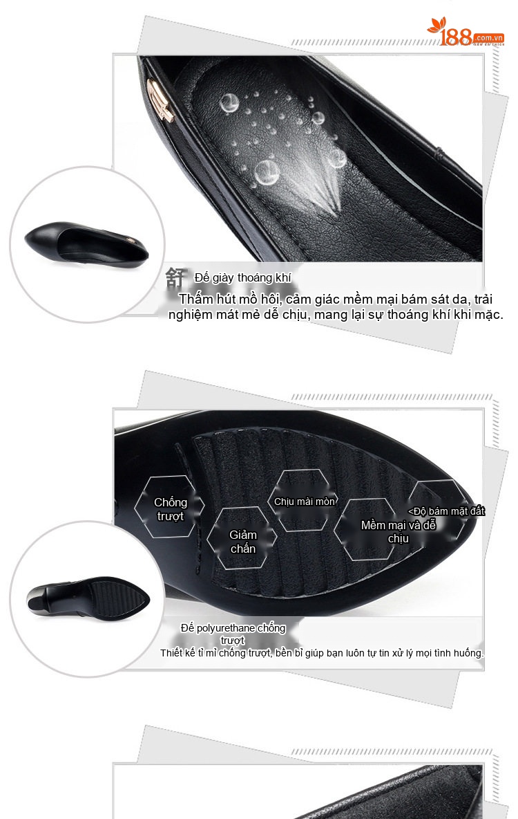 Giày Cao Gót Nữ Da Thật Chiều Cao Đế Khoảng 6cm Quai Hậu Màu Đen, Nâu chi tiết 8