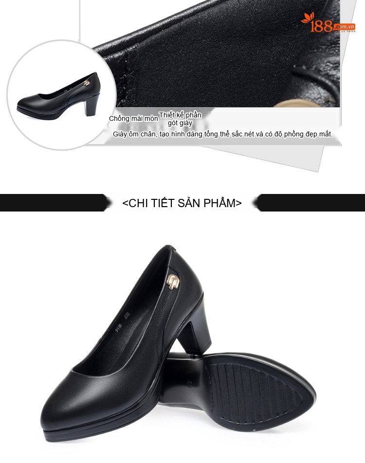 Giày Cao Gót Nữ Da Thật Chiều Cao Đế Khoảng 6cm Quai Hậu Màu Đen, Nâu chi tiết 9