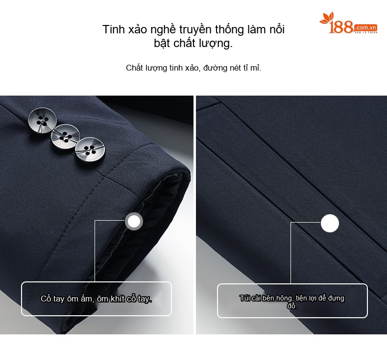 Áo Khoác Phao Nam Trung Niên Chất Liệu Milk Silk Lót Lông Vũ Trắng 85/15 Màu Xanh Navy chi tiết 14