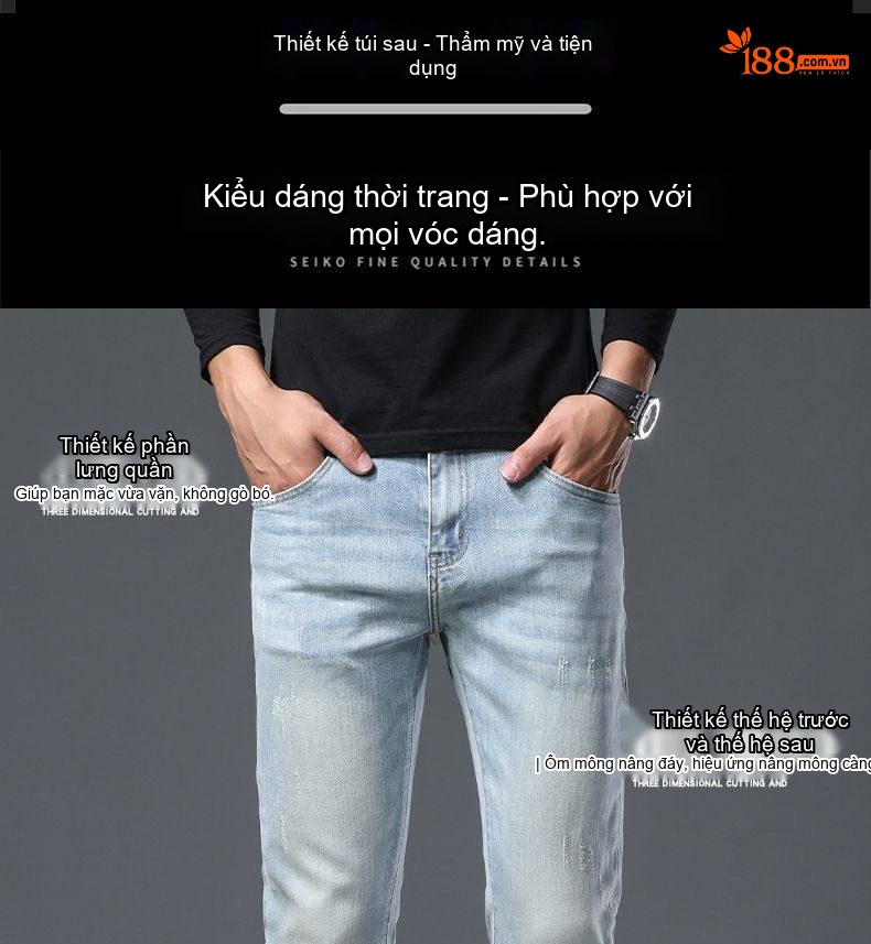 Quần Jean Dáng Ôm Vừa Vặn Màu Xanh Lam Nhạt chi tiết 4