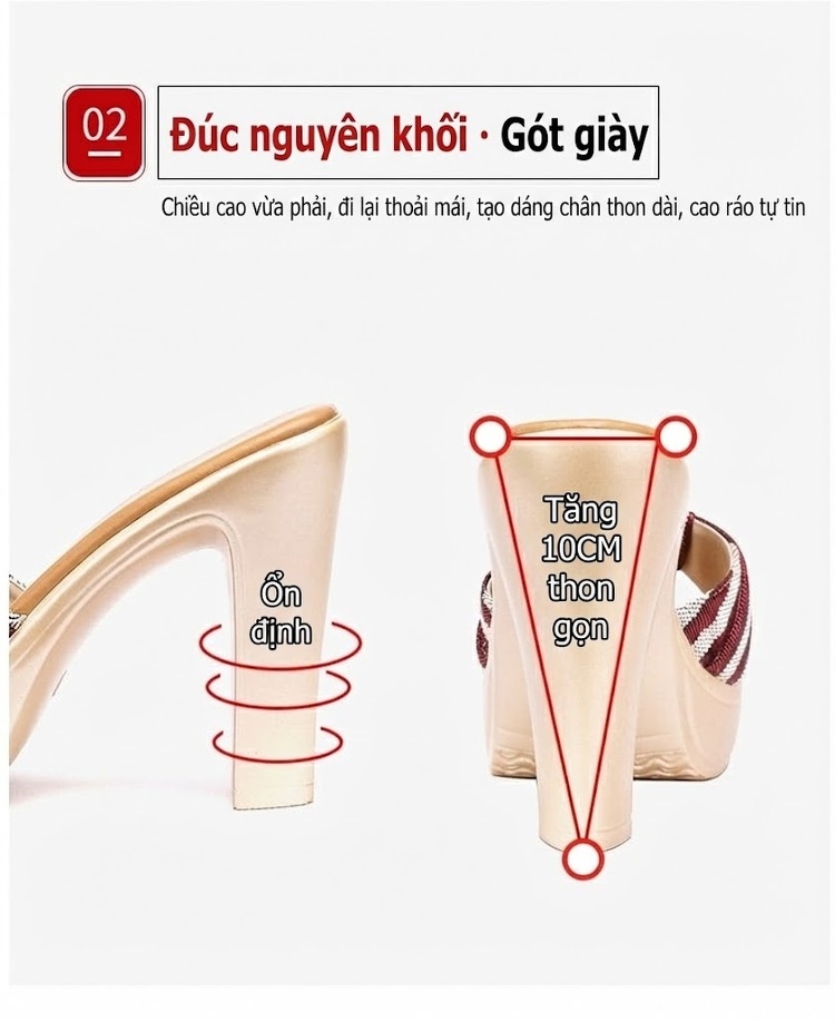 Dép Sục Nữ Quai Ngang Đế Xuồng Chiều Cao Đế Khoảng 8cm Màu Kem Sọc Đỏ, Đen Sọc Trắng chi tiết 6