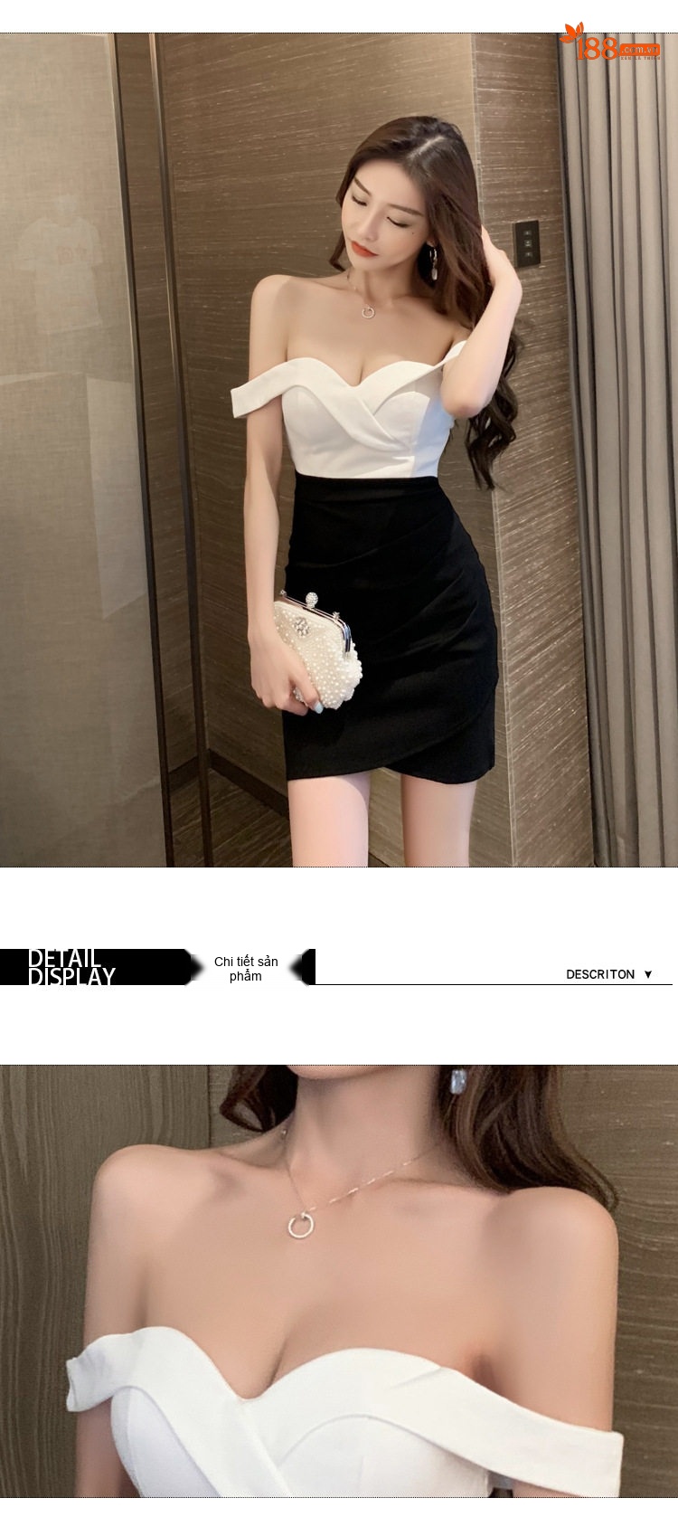 Váy Ôm Body Hở Vai Cổ Chữ U Thiết Kế Tôn Dáng Màu Trắng, Đen chi tiết 9