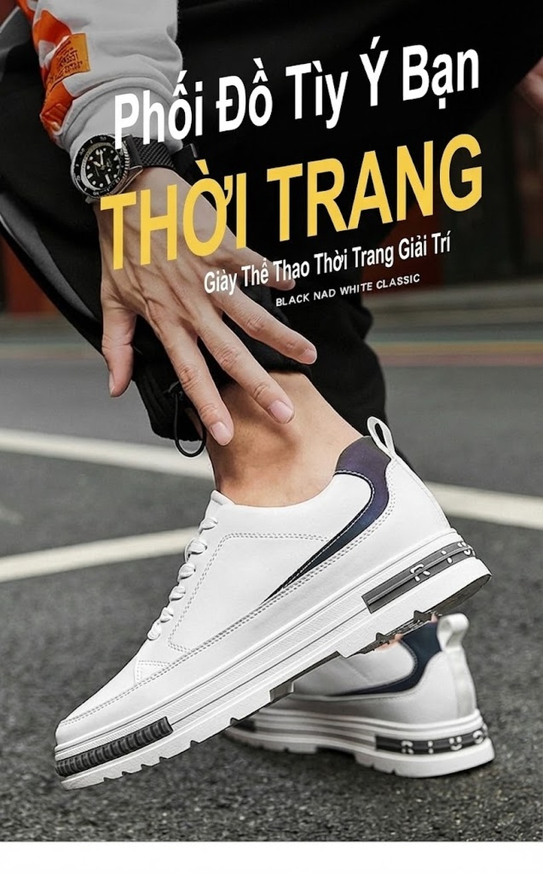 Giày Thể Thao Nam Đế Cao 6cm Phong Cách Casual Màu Đen, Trắng chi tiết 1
