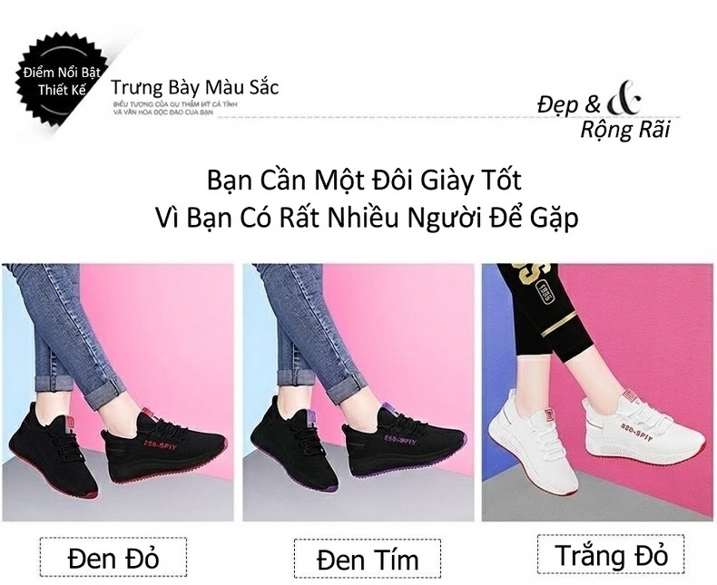 Giày Thể Thao Nữ Vải Lưới Thoáng Khí Chiều Cao Đế Khoảng 3cm Màu Trắng, Đen, Tím chi tiết 7