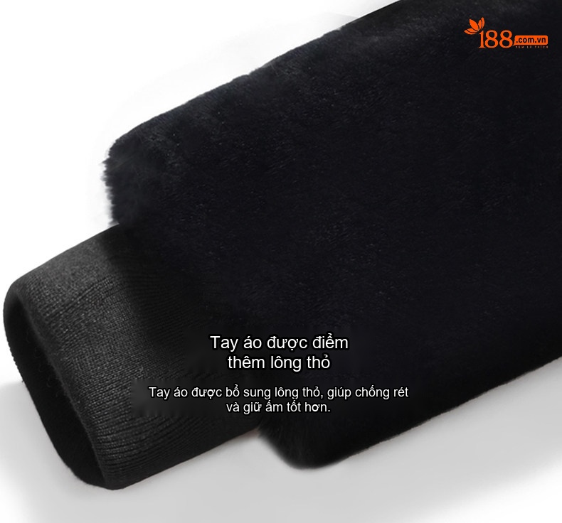Áo Parka Nam Dáng Dài Lót Lông Thỏ Cổ Lông Lớn Màu Đen chi tiết 8