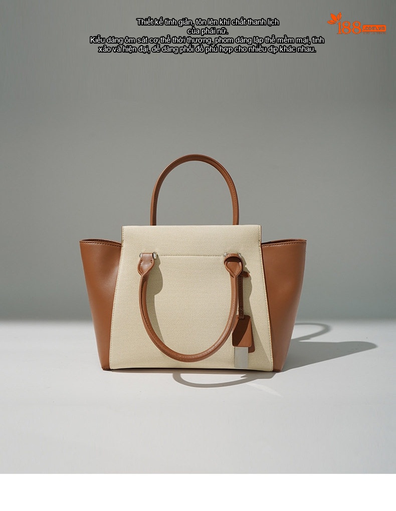 Túi Tote Nữ Da Bò Vải Canvas Lớn Đựng Vừa A4 Công Sở Đi Làm Màu Nâu, Kem, Xanh chi tiết 2