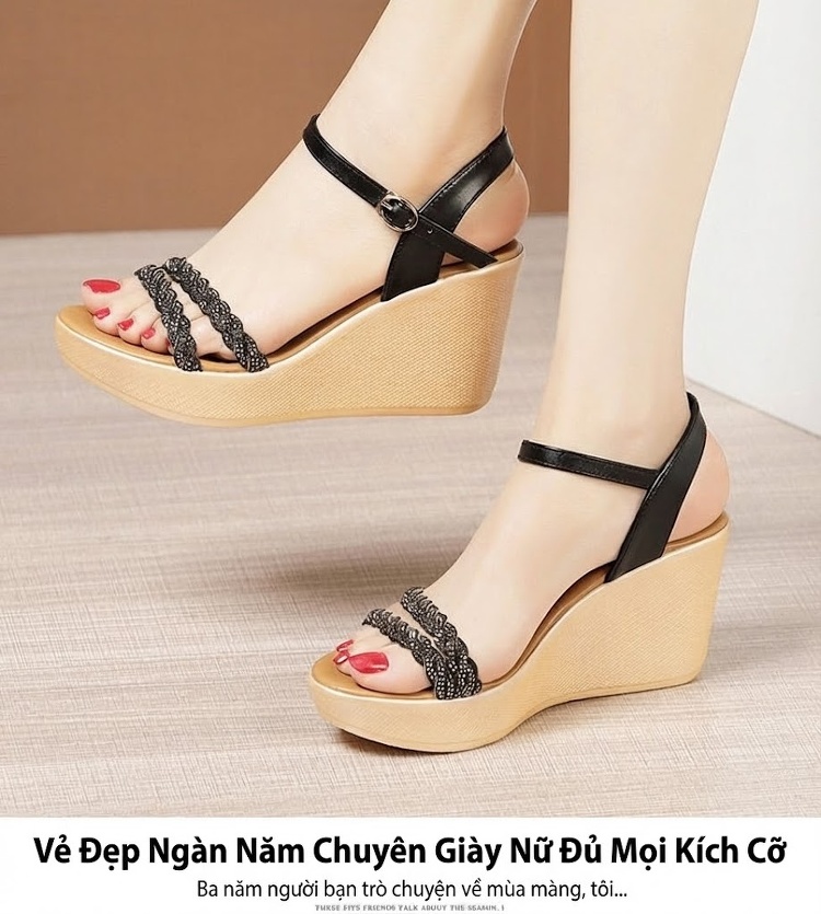 Dép Sandal Nữ Đế Xuồng Quai Hậu Đính Đá Đế Cao 5cm - 6cm Màu Vàng, Đen, Bạc chi tiết 14