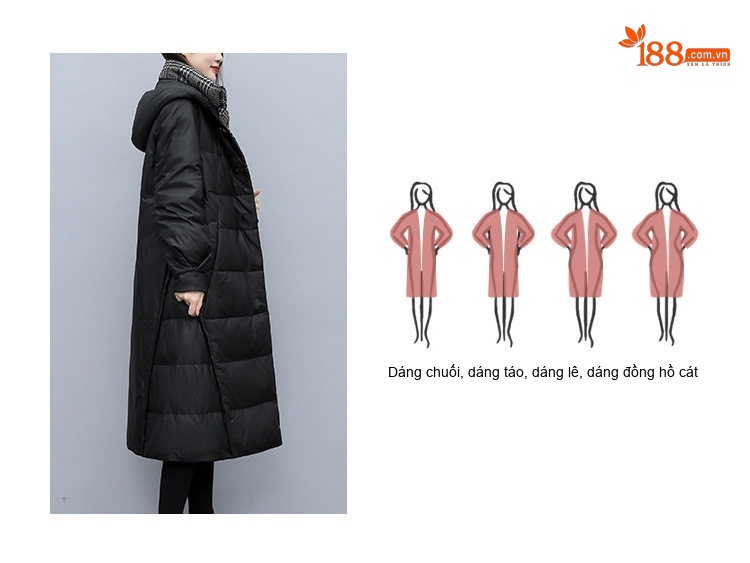 Áo Khoác Phao Dáng Dài Nữ Da Cừu Thật Có Mũ Trùm Đầu Phong Cách Hàn Quốc Màu Đen chi tiết 3