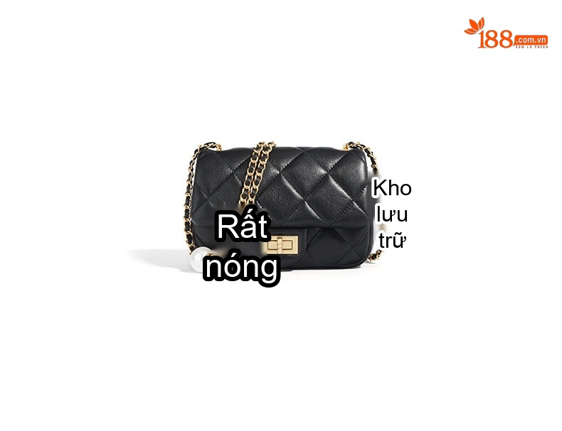 Túi Đeo Chéo Nữ Da Cừu Trám Ô, Dây Xích Ngọc Trai Phong Cách Sang Trọng Màu Đen chi tiết 13