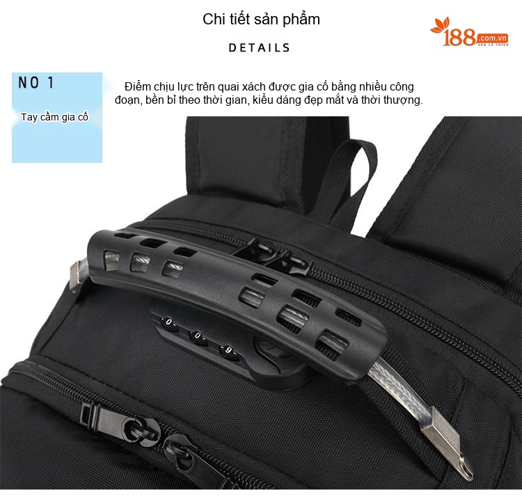 Balo Đôi Nam Vải Canvas Chống Nước Đựng Laptop Du Lịch Công Tác Màu Đen chi tiết 3