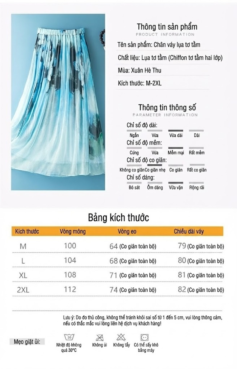 Chân Váy Lụa Nữ Chữ A Cạp Cao Dáng Dài Thon Gọn Phong Cách Bohemia Màu Xanh, Đen chi tiết 5