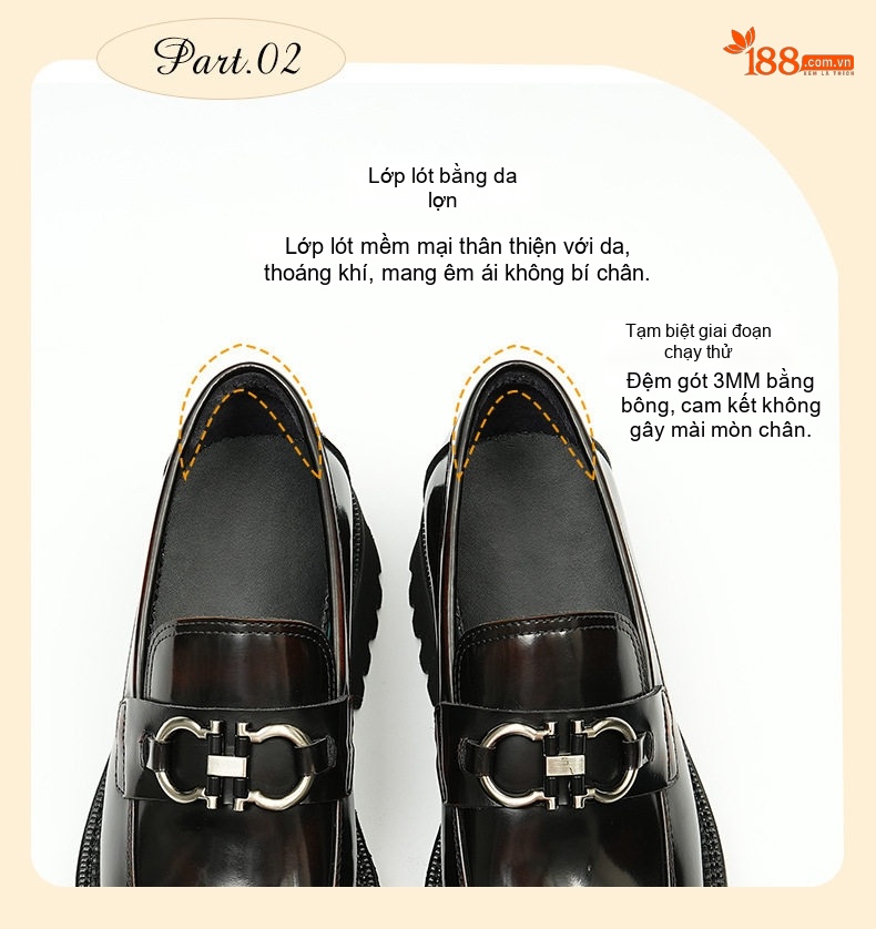 Giày Lười Nam Da Bóng Chiều Cao Đế Khoảng 4cm Màu Đen, Nâu Đỏ chi tiết 10
