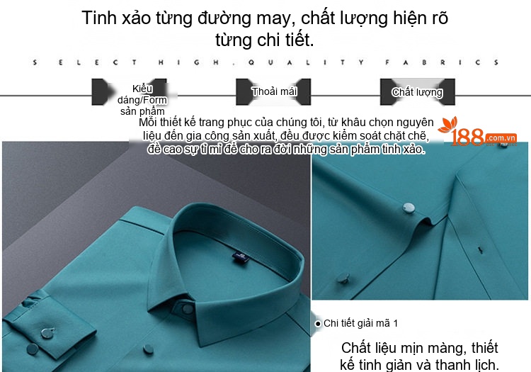 Áo Sơ Mi Nam Dài Tay Co Giãn Cao Cấp Phong Cách Lịch Lãm Màu Đen, Xanh, Xám, Xanh Dương... chi tiết 2