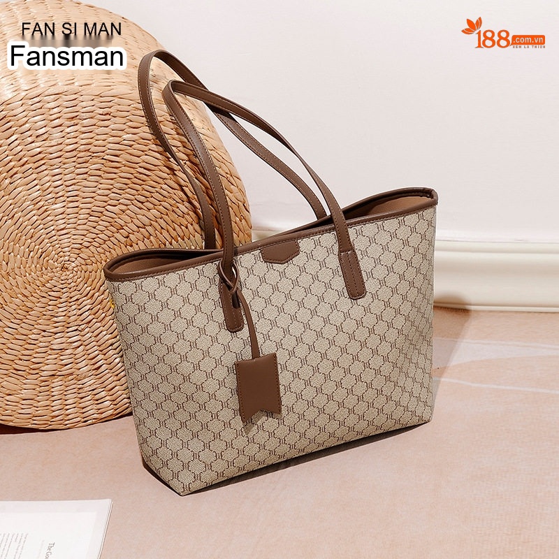 Túi Tote Nữ Fansman Họa Tiết Chữ Lớn Sức Chứa Lớn Màu Nâu