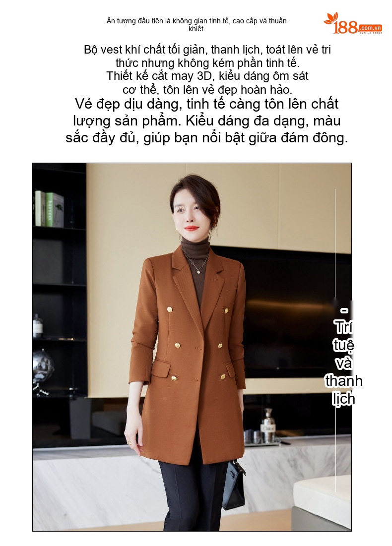 Áo Khoác Blazer Nữ Dáng Dài Tay Dài Màu Nâu, Đen, Đỏ chi tiết 4