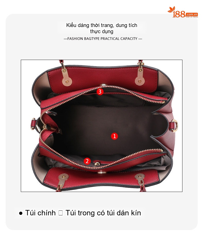 Túi Xách Tay Nữ Da Bò Công Sở Đeo Chéo Cao Cấp Màu Đỏ chi tiết 10