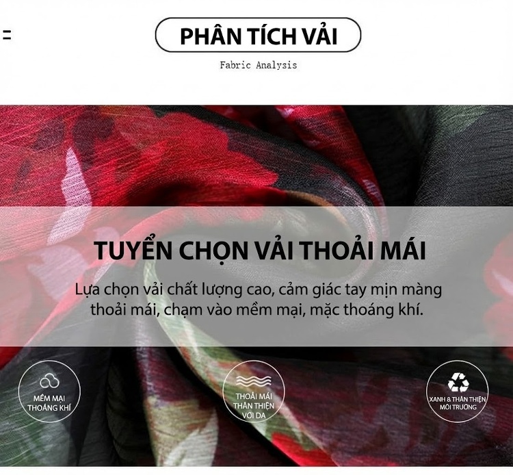 Váy Dự Tiệc Nữ In Hoa Cổ chữ V Xẻ Tà Dáng Ôm Eo Chất Liệu Voan Màu Đen chi tiết 2