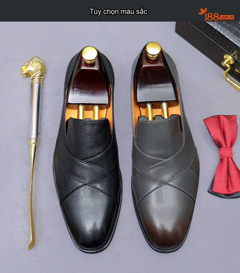 Giày Lười Nam Da Bò Phong Cách Anh Quốc Chiều Cao Đế Khoảng 3cm Màu Đen, Xám chi tiết 2