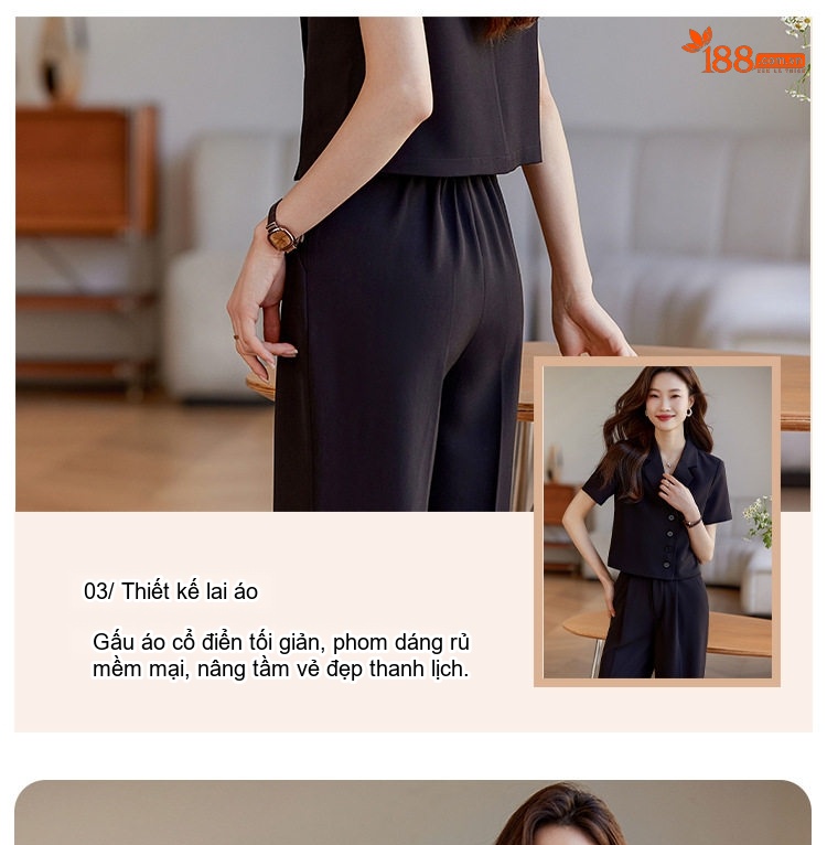 Bộ Vest Nữ Quần Ống Rộng Áo Blazer Ngắn Tay Lửng Phong Cách Công Sở Màu Hồng, Trắng, Đen chi tiết 7