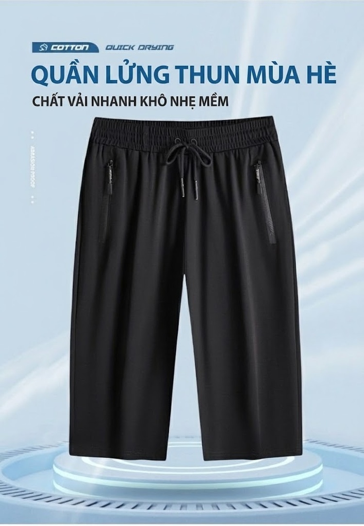 Quần lửng thể thao nam big size dáng suông dây rút chi tiết 1