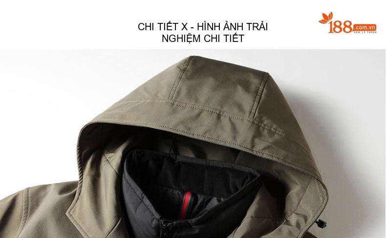Áo Khoác Gió Nam Dáng Dài Vừa Thu Đông Có Mũ Trùm Đầu Tháo Rời Kèm Áo Phao Lót Lông Vũ Màu Xanh Olive, Đen chi tiết 14