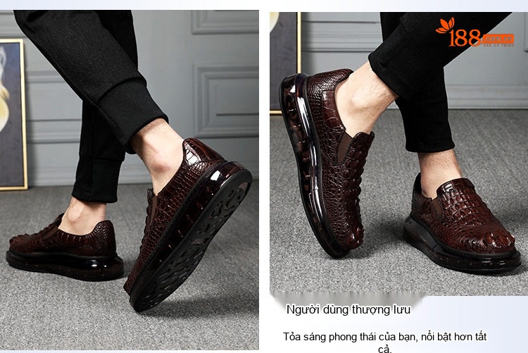 Giày Lười Nam Vân Cá Sấu Thời Trang Chiều Cao Đế Khoảng 4cm Màu Nâu chi tiết 11