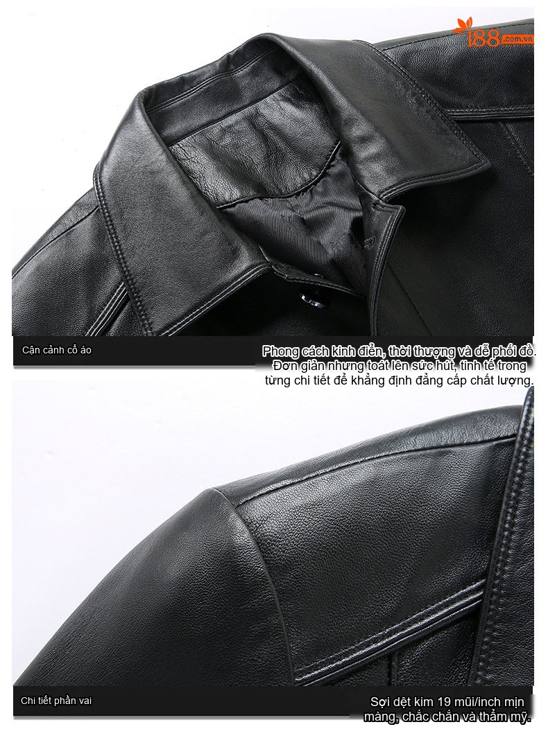 Áo Khoác Da Cừu Nam Cổ Bẻ Dáng Ôm Vừa Màu Đen, Nâu chi tiết 12