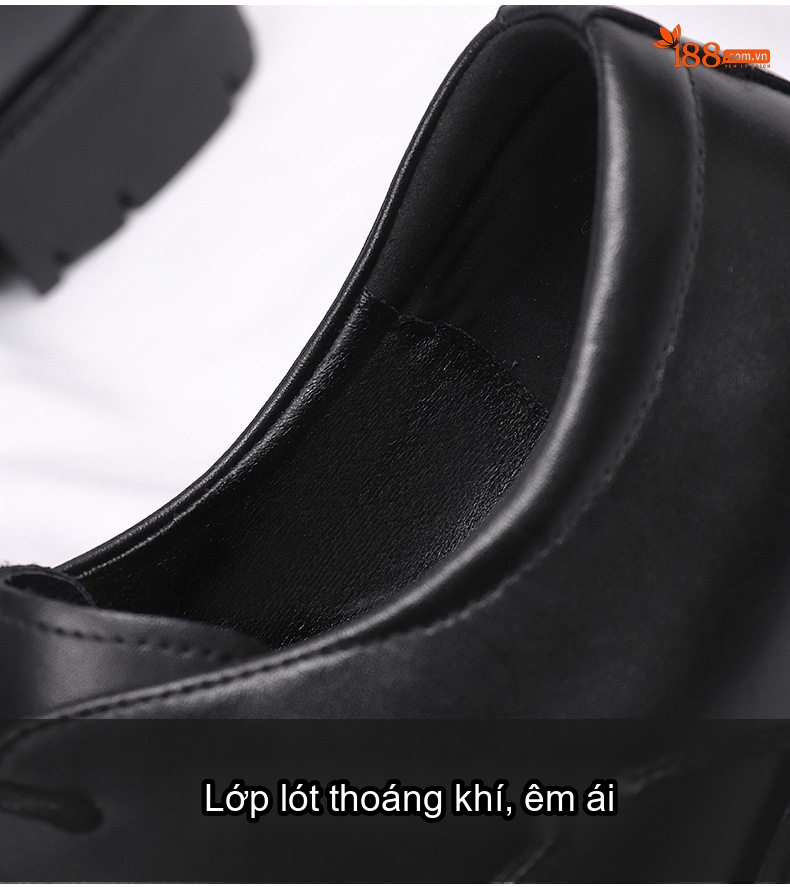 Giày Tây Buộc Dây Nam Da Bò Chiều Cao Đế 5cm Màu Đen, Nâu chi tiết 13