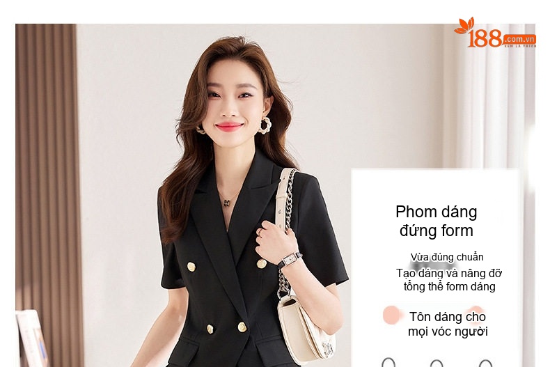 Bộ Vest Công Sở Nữ Tay Ngắn Màu Xám, Đen, Xanh Than (Kèm Quần/Chân Váy) chi tiết 15